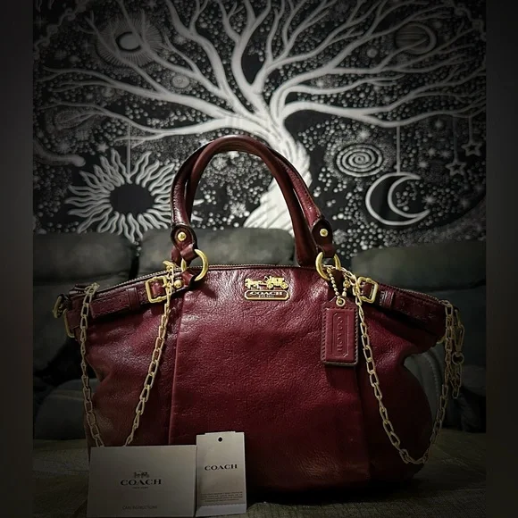 Vintage Y2K Coach tote bag dark red Maroon Leather Satchel with Gold Accents - Picture 6 of 17